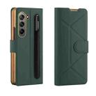 For Samsung Galaxy Z Fold5 Shockproof Folding Phone Leather Case with Pen Slot & Holder(Green) - 1