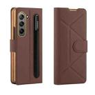 For Samsung Galaxy Z Fold5 Shockproof Folding Phone Leather Case with Pen Slot & Holder(Brown) - 1