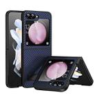 For Samsung Galaxy Z Flip5 Carbon Fiber Texture Glass Panel Phone Case with Holder(Dark Blue) - 1