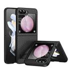 For Samsung Galaxy Z Flip5 Carbon Fiber Texture Glass Panel Phone Case with Holder(Black) - 1