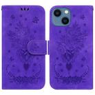 For iPhone 15 Butterfly Rose Embossed Leather Phone Case(Purple) - 1