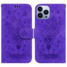 For iPhone 15 Pro Butterfly Rose Embossed Leather Phone Case(Purple) - 1