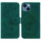 For iPhone 15 Plus Butterfly Rose Embossed Leather Phone Case(Green) - 1