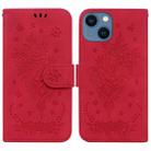 For iPhone 15 Plus Butterfly Rose Embossed Leather Phone Case(Red) - 1