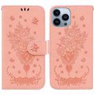 For iPhone 15 Pro Max Butterfly Rose Embossed Leather Phone Case(Pink) - 1
