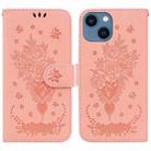 For iPhone 14 Butterfly Rose Embossed Leather Phone Case(Pink) - 1