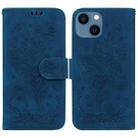 For iPhone 14 Plus Butterfly Rose Embossed Leather Phone Case(Blue) - 1