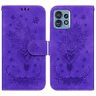 For Motorola Edge 40 Pro Butterfly Rose Embossed Leather Phone Case(Purple) - 1