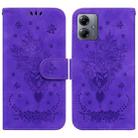 For Motorola Moto G14 Butterfly Rose Embossed Leather Phone Case(Purple) - 1