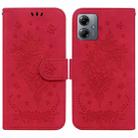 For Motorola Moto G14 Butterfly Rose Embossed Leather Phone Case(Red) - 1