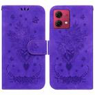 For Motorola Moto G84 Butterfly Rose Embossed Leather Phone Case(Purple) - 1