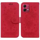 For Motorola Moto G84 Butterfly Rose Embossed Leather Phone Case(Red) - 1