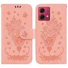 For Motorola Moto G84 Butterfly Rose Embossed Leather Phone Case(Pink) - 1