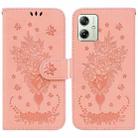 For Motorola Moto G54 Butterfly Rose Embossed Leather Phone Case(Pink) - 1