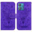 For Motorola Edge 40 Neo Butterfly Rose Embossed Leather Phone Case(Purple) - 1