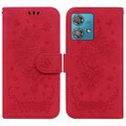 For Motorola Edge 40 Neo Butterfly Rose Embossed Leather Phone Case(Red) - 1