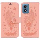 For Motorola Moto G Play 4G 2024 Butterfly Rose Embossed Leather Phone Case(Pink) - 1