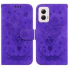 For Motorola Moto G Power 5G 2024 Butterfly Rose Embossed Leather Phone Case(Purple) - 1