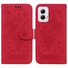 For Motorola Moto G Power 5G 2024 Butterfly Rose Embossed Leather Phone Case(Red) - 1