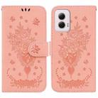 For Motorola Moto G Power 5G 2024 Butterfly Rose Embossed Leather Phone Case(Pink) - 1