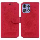 For Motorola Edge 50 Pro Butterfly Rose Embossed Leather Phone Case(Red) - 1