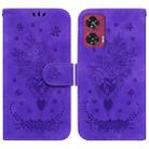 For Motorola Edge 50 Fusion Butterfly Rose Embossed Leather Phone Case(Purple) - 1