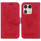 For Motorola Edge 50 Ultra Butterfly Rose Embossed Leather Phone Case(Red) - 1