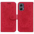 For Motorola Edge 2024 Butterfly Rose Embossed Leather Phone Case(Red) - 1