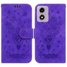 For Motorola Moto G04s / Moto E14 Butterfly Rose Embossed Leather Phone Case(Purple) - 1