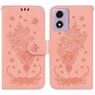 For Motorola Moto G04s / Moto E14 Butterfly Rose Embossed Leather Phone Case(Pink) - 1