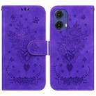 For Motorola Moto G85 Butterfly Rose Embossed Leather Phone Case(Purple) - 1