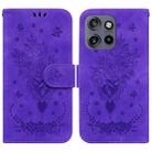 For Motorola Edge 50 Neo 5G Global Butterfly Rose Embossed Leather Phone Case(Purple) - 1