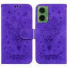 For Motorola Moto G35 Butterfly Rose Embossed Leather Phone Case(Purple) - 1