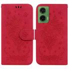 For Motorola Moto G35 Butterfly Rose Embossed Leather Phone Case(Red) - 1