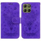 For Motorola Moto G15 Butterfly Rose Embossed Leather Phone Case(Purple) - 1