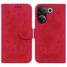 For Tecno Camon 20 Pro 4G / 20 Butterfly Rose Embossed Leather Phone Case(Red) - 1