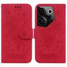 For Tecno Camon 20 Premier 5G Butterfly Rose Embossed Leather Phone Case(Red) - 1