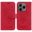 For Tecno Spark 20 Pro Butterfly Rose Embossed Leather Phone Case(Red) - 1