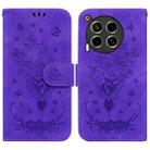 For Tecno Camon 30 4G / 5G Butterfly Rose Embossed Leather Phone Case(Purple) - 1