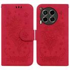 For Tecno Camon 30 4G / 5G Butterfly Rose Embossed Leather Phone Case(Red) - 1