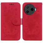 For Tecno Camon 30 Pro Butterfly Rose Embossed Leather Phone Case(Red) - 1