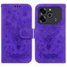 For Tecno Pova 6 / Pova 6 Pro Butterfly Rose Embossed Leather Phone Case(Purple) - 1
