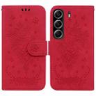 For Tecno Camon 40 Butterfly Rose Embossed Leather Phone Case(Red) - 1