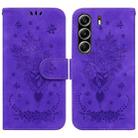 For Tecno Camon 40 Pro 4G Butterfly Rose Embossed Leather Phone Case(Purple) - 1