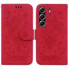 For Tecno Camon 40 Pro 4G Butterfly Rose Embossed Leather Phone Case(Red) - 1