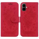 For Tecno Pop 10 / Spark Go 2 4G Butterfly Rose Embossed Leather Phone Case(Red) - 1