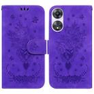 For OPPO A58 4G Butterfly Rose Embossed Leather Phone Case(Purple) - 1