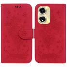 For OPPO A59 5G / A2M Butterfly Rose Embossed Leather Phone Case(Red) - 1