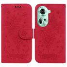 For OPPO Reno11 Global Butterfly Rose Embossed Leather Phone Case(Red) - 1