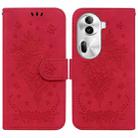 For OPPO Reno11 Pro 5G Global Butterfly Rose Embossed Leather Phone Case(Red) - 1